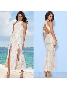 Never worn Sleeveless Ivory Lace Maxi Dress with High Neck